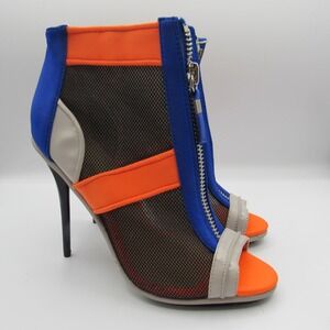 GX by Gwen Stefani Stiletto Booties Womens 9 Orange Blue Mesh Zip Heels